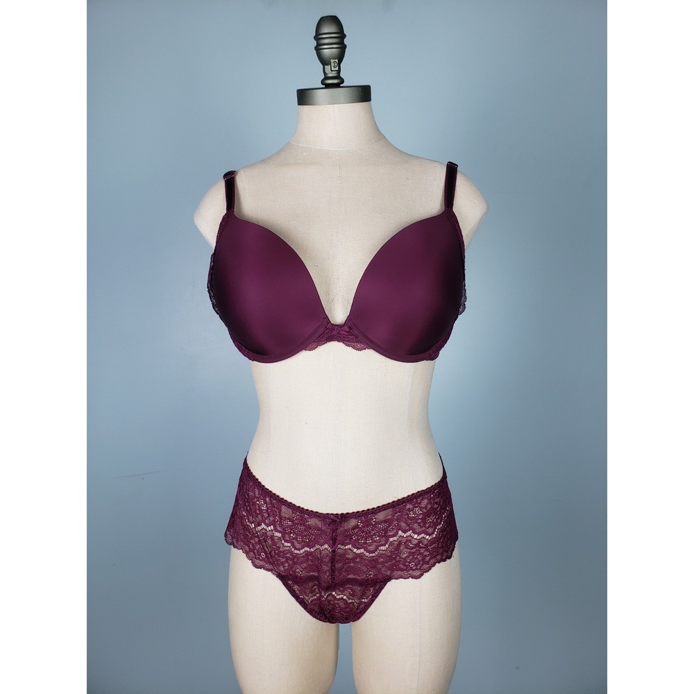 Victoria's Secret Dream Angels Set Push-Up Bra 34DD Wide‎ Thong Panty Sz M Lacy
